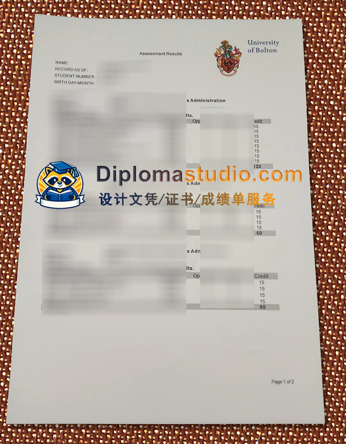 博尔顿大学成绩单, Bolton University transcript